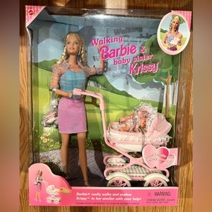 NIB/NRFP Walking Barbie & Baby Sister Krissy dolls set